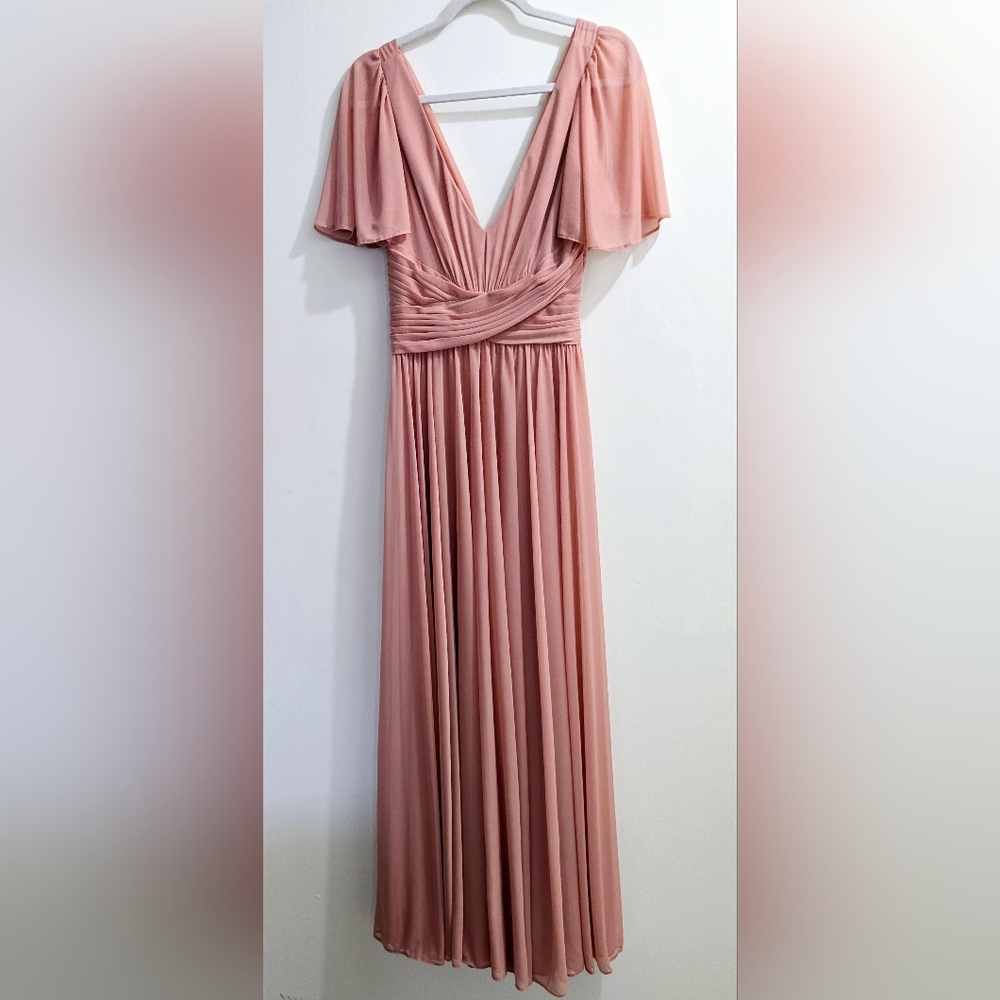 Celebrate Pastel Pink Studio Flutter Sleeve Crisscross Mesh Dress Size 6 - Picture 2 of 14